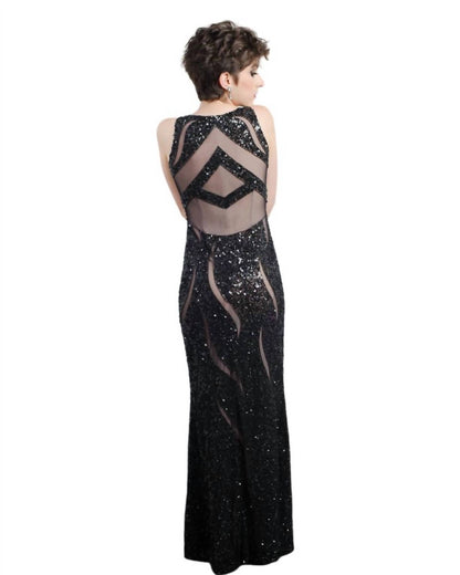 Sequined Illusion Panel Gown