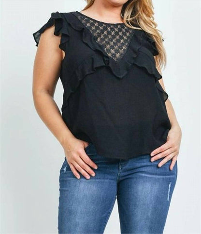 Ruffle Lace Flutter Sleeve Blouse